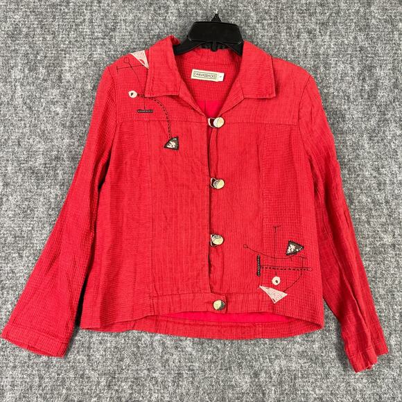 Canvasbacks Jacket Womens S Red‎ Linen Blazer Coat Business Formal Abstract Art - Picture 1 of 7